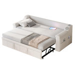 MERAX Lit banquette gigogne rembourré 90x190(180x190)cm. Coloris disponibles : Gris, Beige