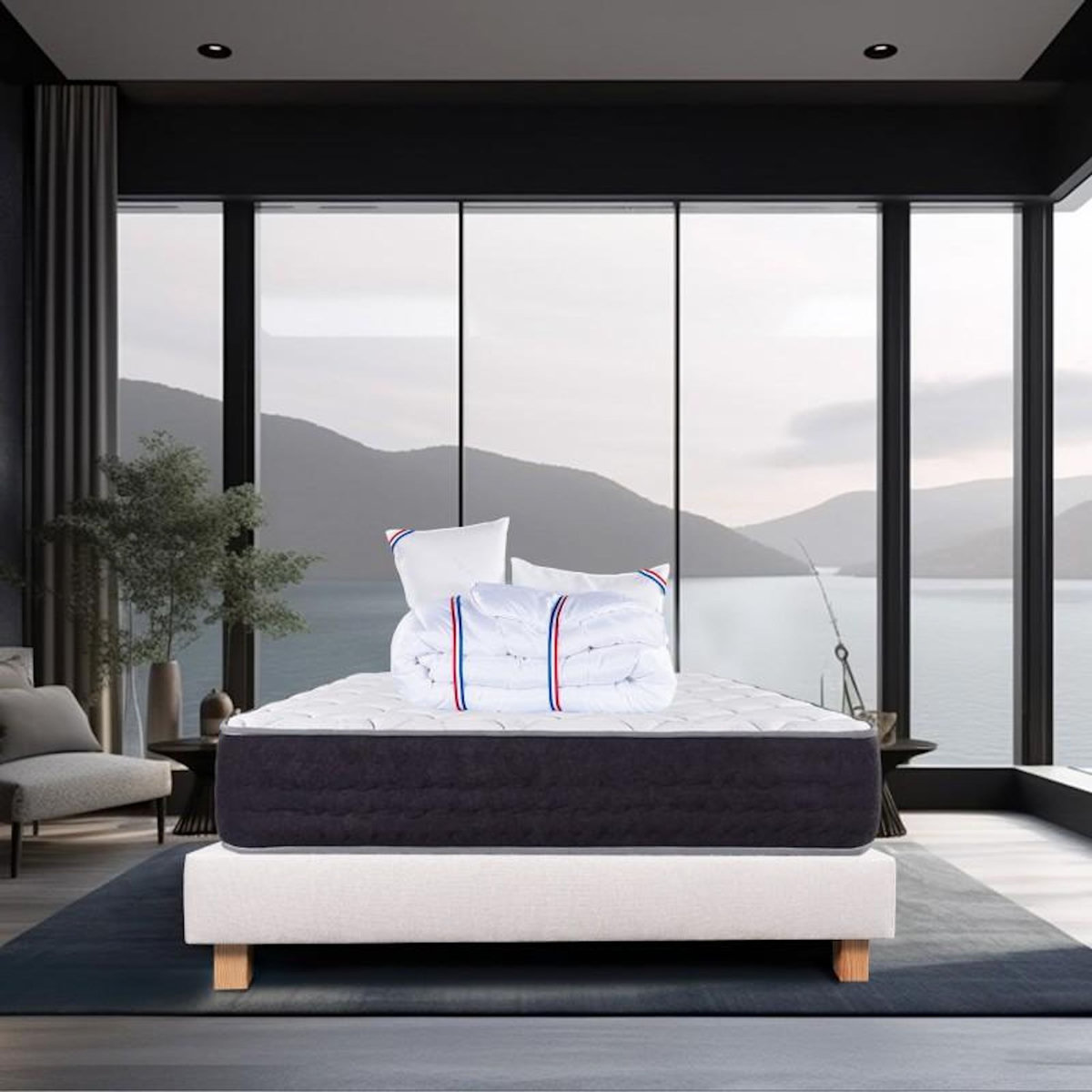 LUXURY LITERIE Ensemble literie ressorts, Sérénité Ferme, Beige