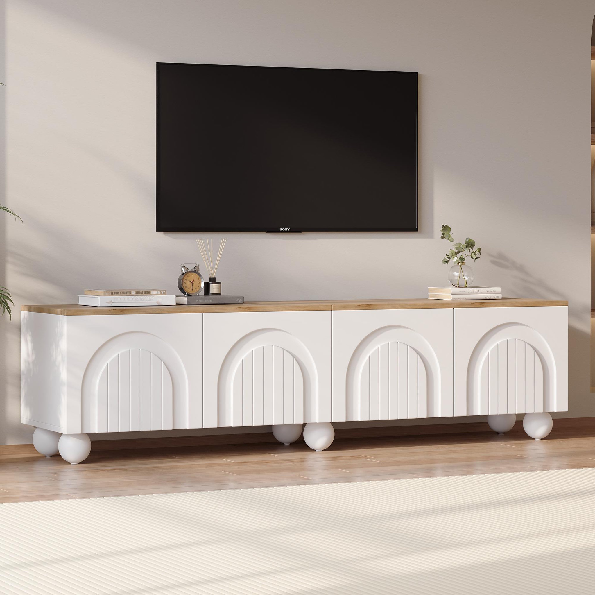 Voir la diapositive 4 : MERAX Meuble tv blanc+naturel 180 cm mdf