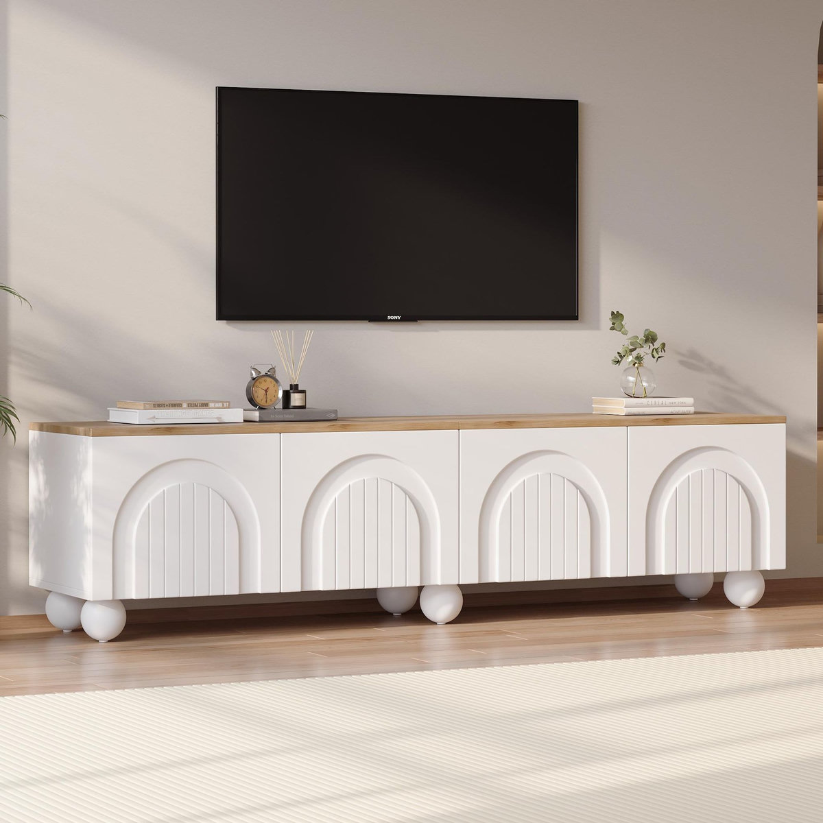 MERAX Meuble tv blanc+naturel 180 cm mdf