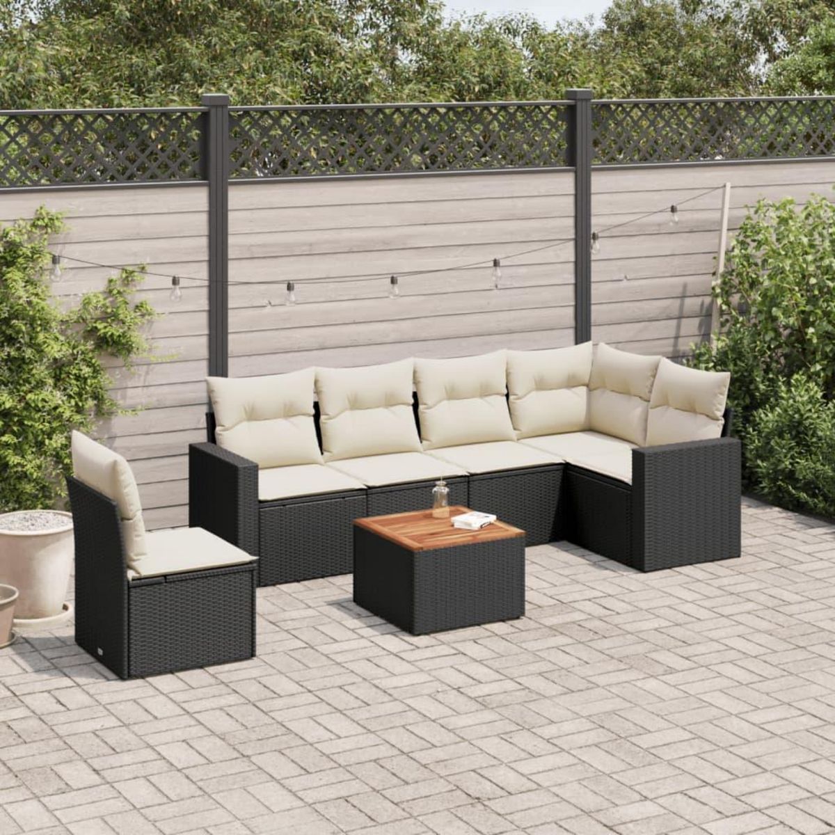 VIDAXL Salon de jardin 7 pcs avec coussins noir resine tressee