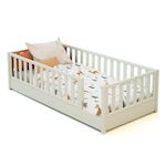 JURABABY Lit au sol enfant en bois SONHO - 90x190. Coloris disponibles : Rose, Vert, Blanc