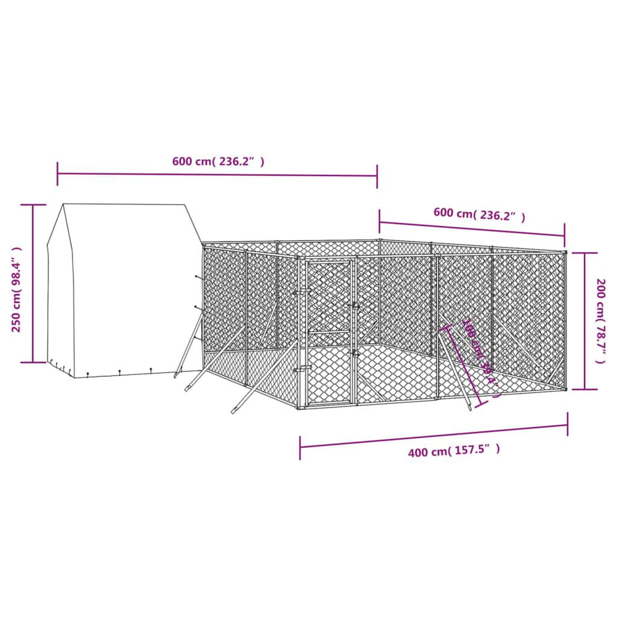 Voir la diapositive 4 : VIDAXL Chenil d'exterieur pour chiens avec toit argente 6x6x2,5 m