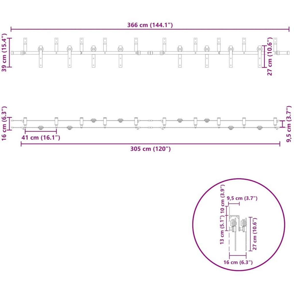 VIDAXL Kit de quincaillerie de porte coulissante 366 cm acier noir