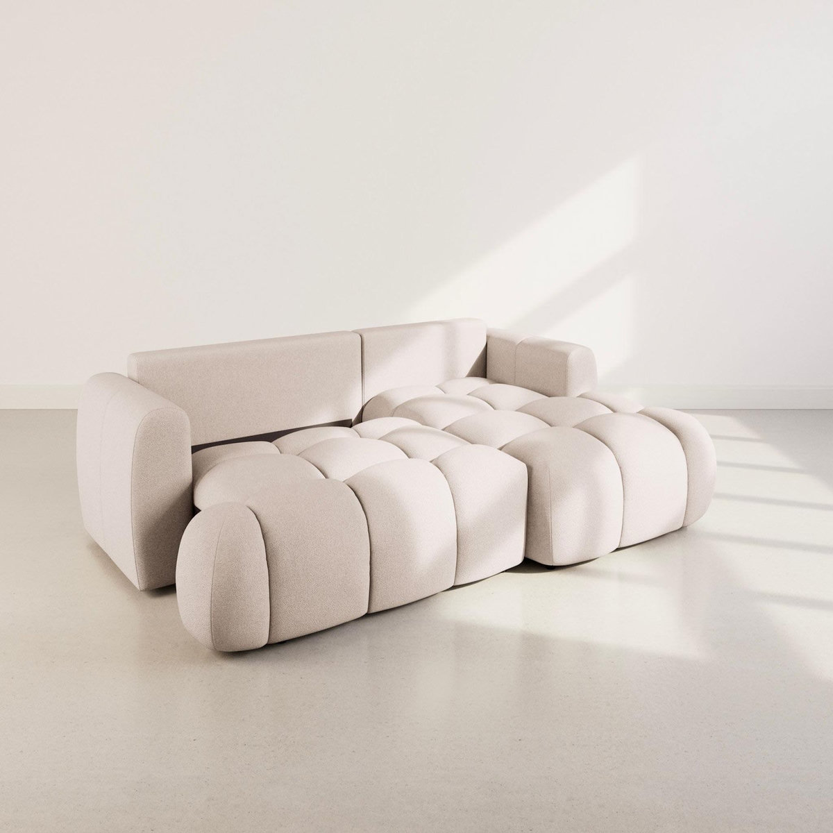BEST MOBILIER Yulin - canapé d'angle droit 4 places convertible avec coffre en tissu bouclette