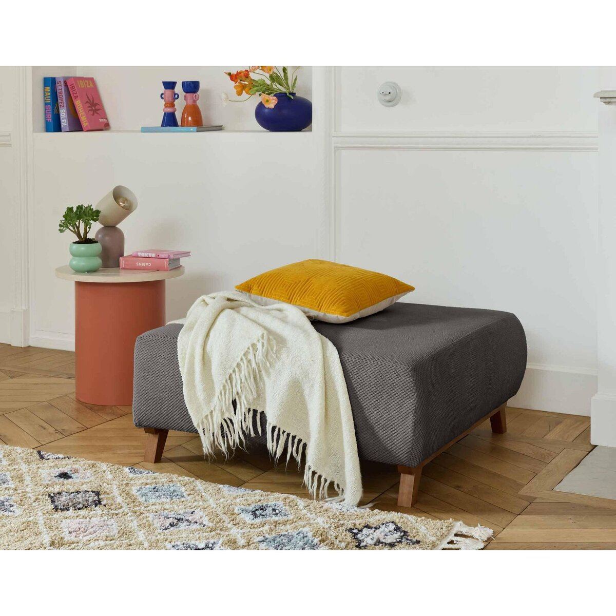 BEST MOBILIER Cristal - pouf modulable - 95 cm - en velours texturé