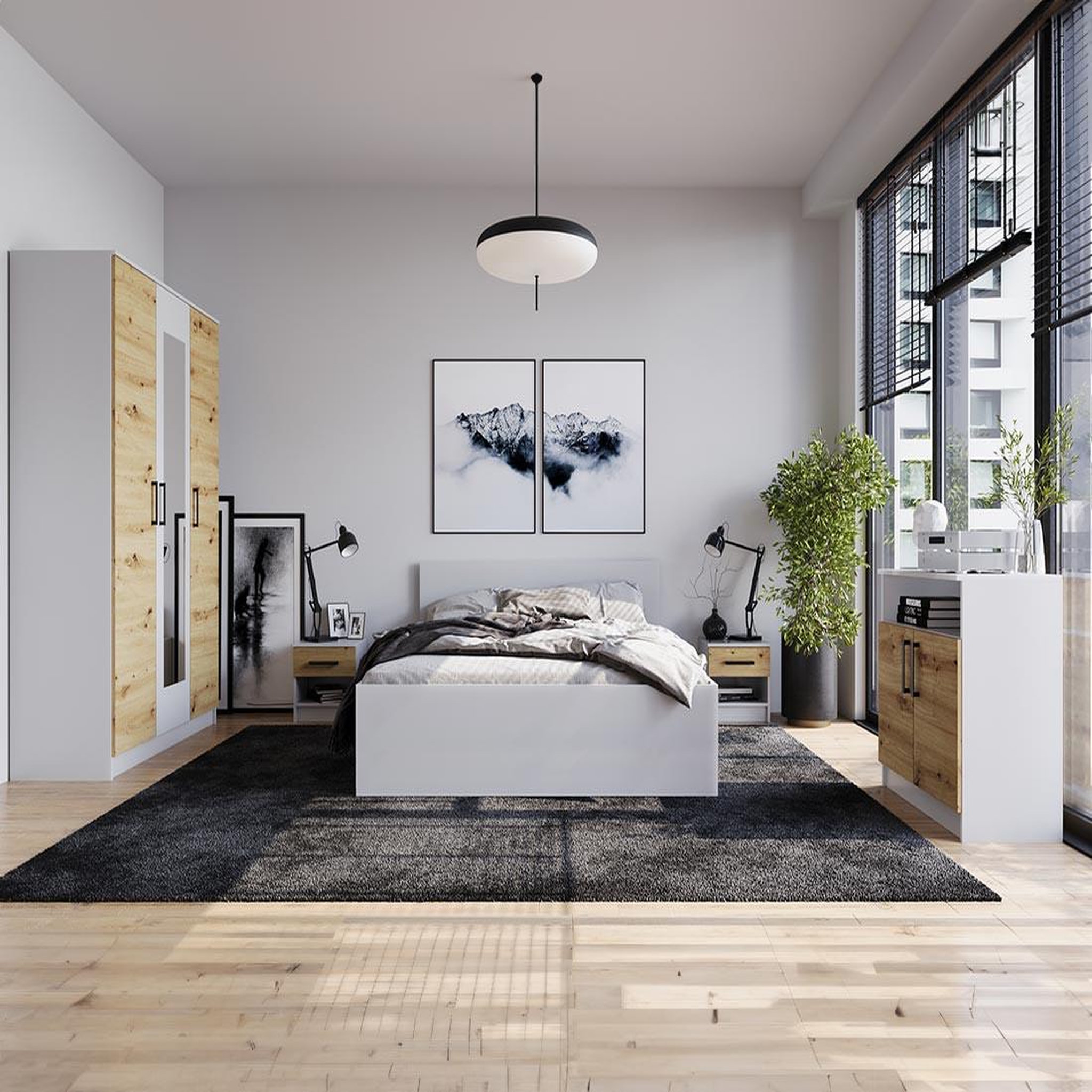 Voir la diapositive 3 : BEST MOBILIER Hayato - armoire - effet bois et blanc - 135 cm