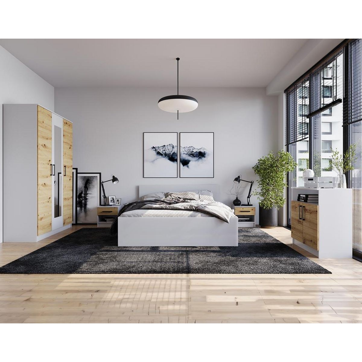 BEST MOBILIER Hayato - armoire - effet bois et blanc - 135 cm