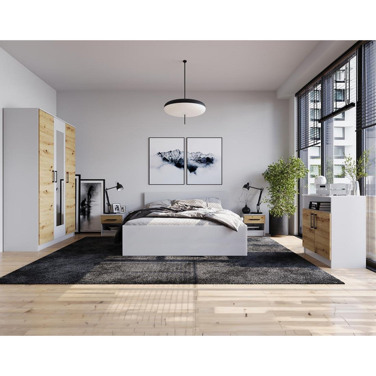 BEST MOBILIER Hayato - armoire - effet bois et blanc - 135 cm