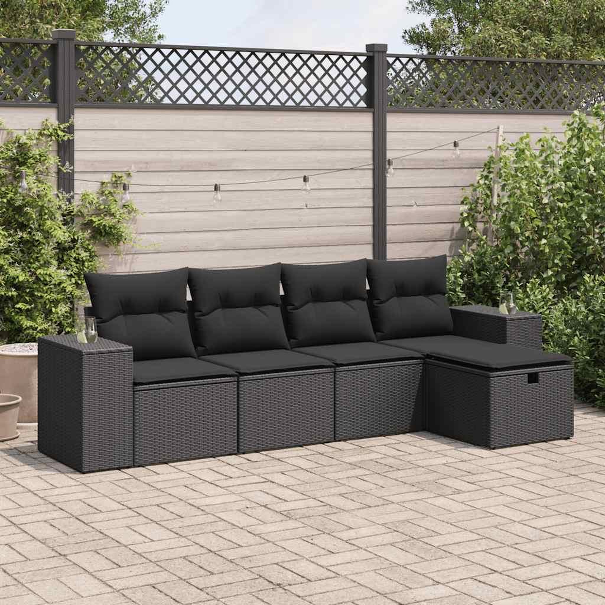 VIDAXL Salon de jardin 5 pcs avec coussins noir resine tressee