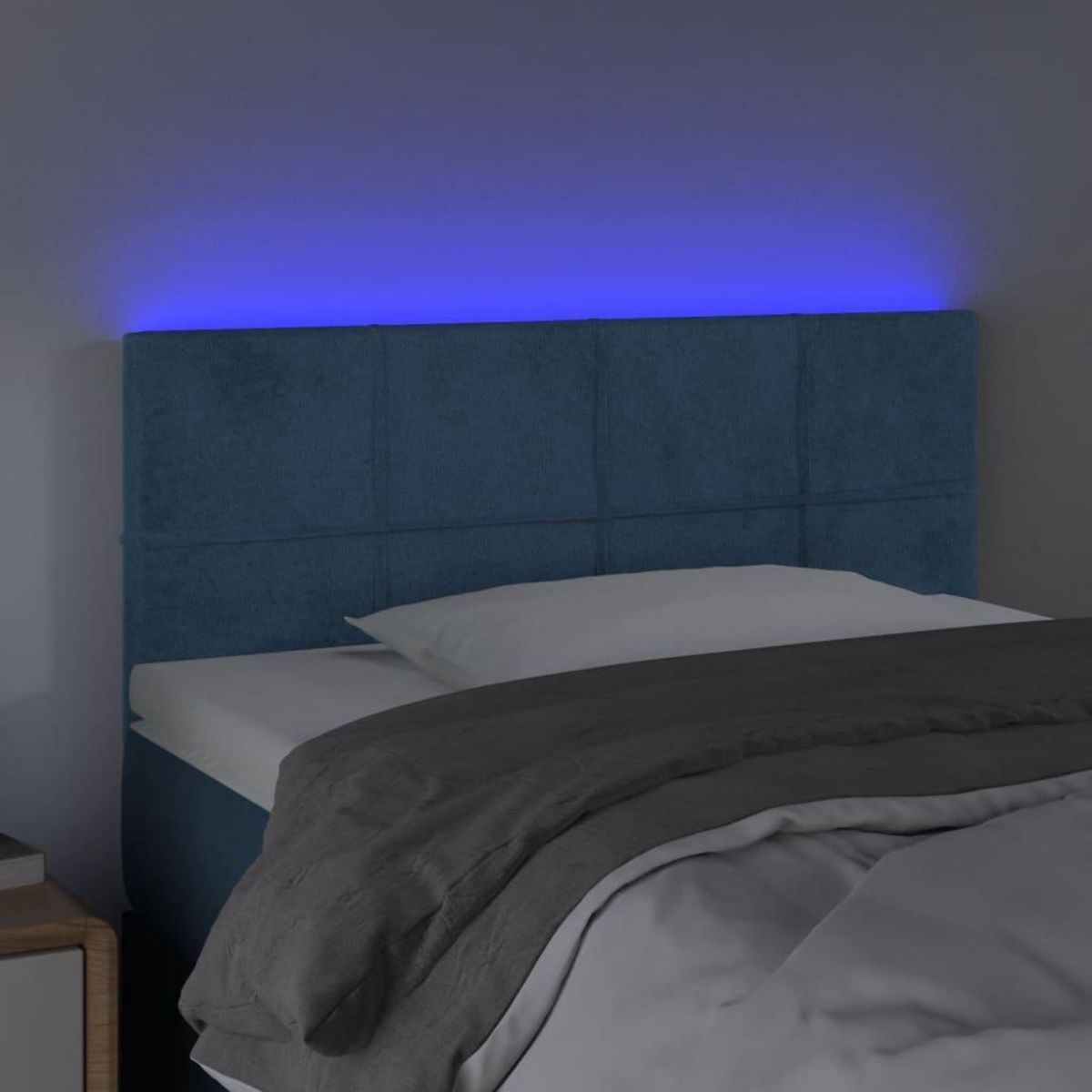 VIDAXL Tete de lit a LED Bleu fonce 100x5x78/88 cm Velours