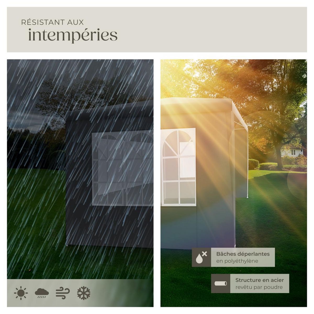 tectake Pavillon 3 x 3 m avec système d'emboîtement gris