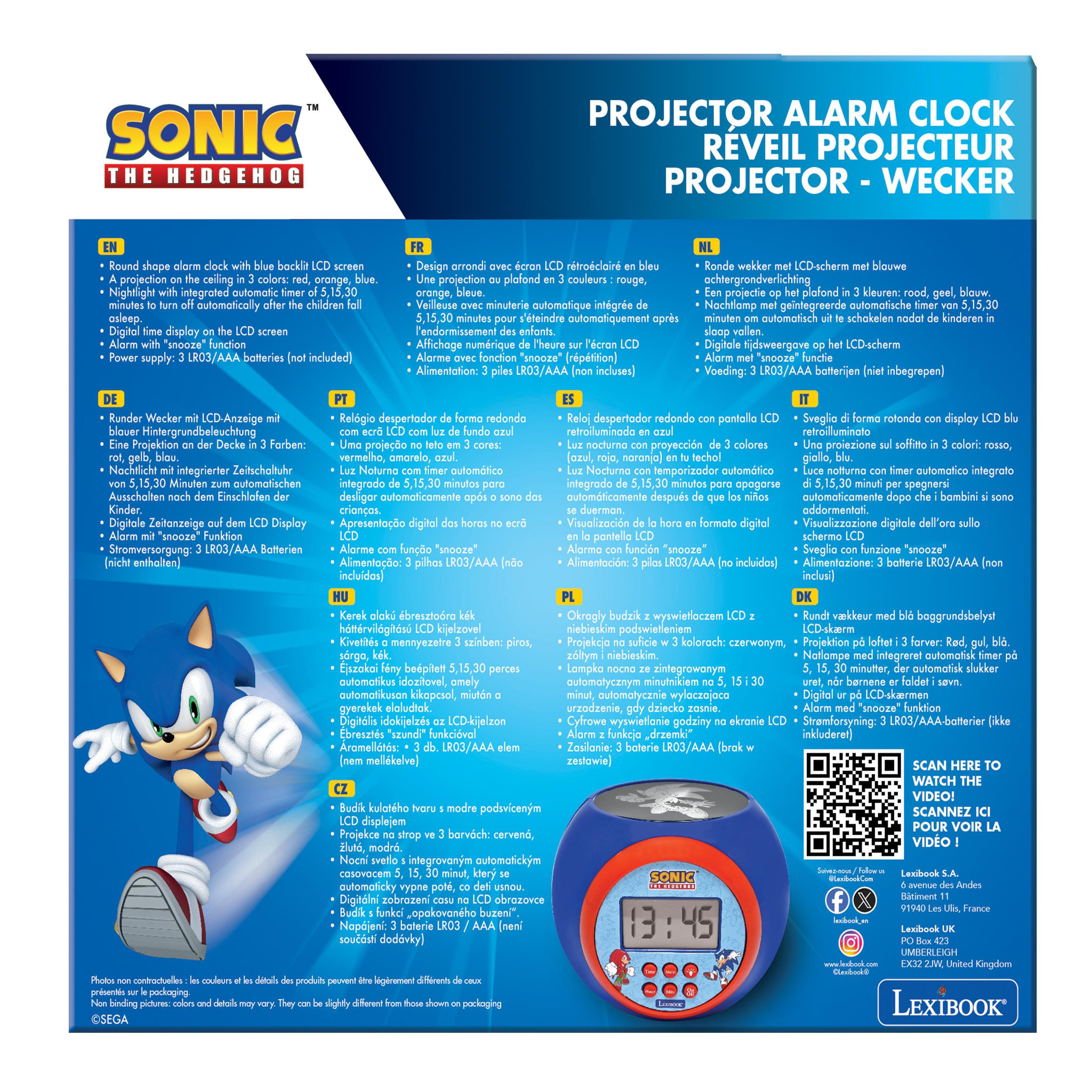 Voir la diapositive 4 : Lexibook Réveil Projecteur Sonic