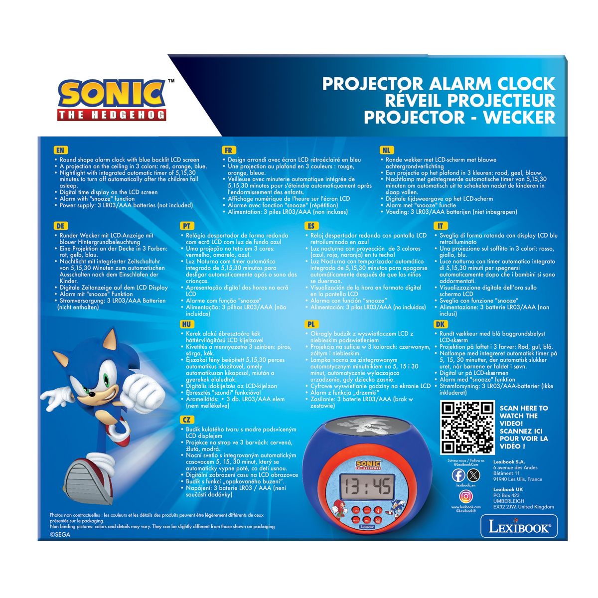 Lexibook Réveil Projecteur Sonic