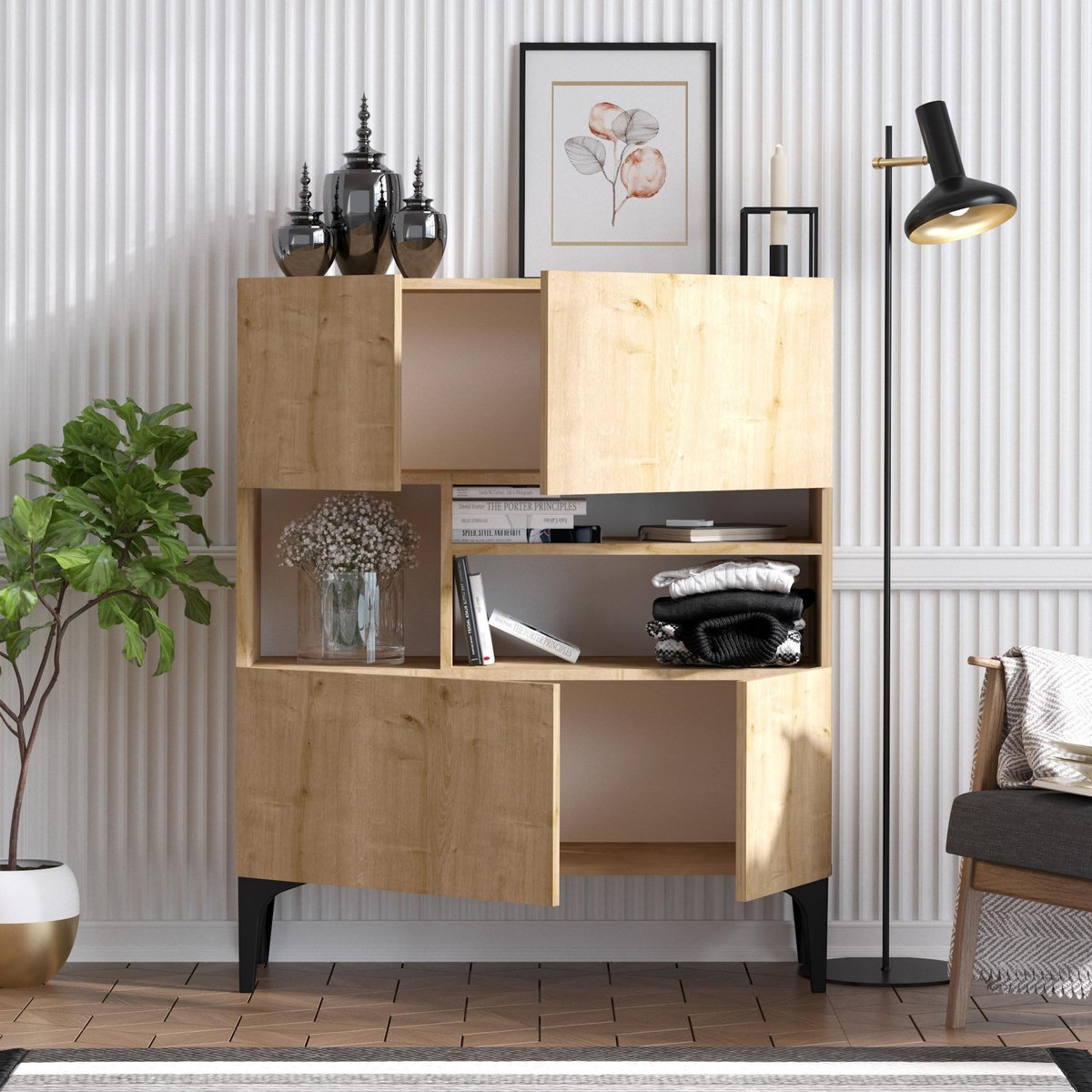 Habitat et Jardin Buffet en bois  Krista  - 100 x 35 x 125 cm - Chêne Saphir