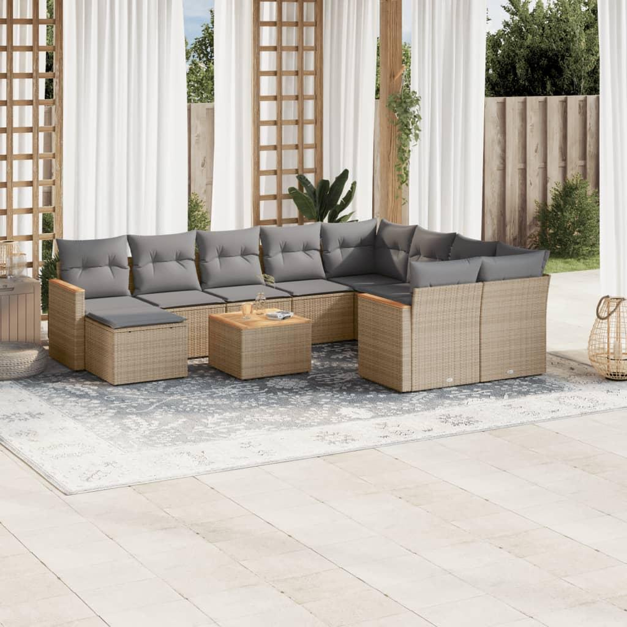 VIDAXL Salon de jardin 11 pcs avec coussins beige resine tressee