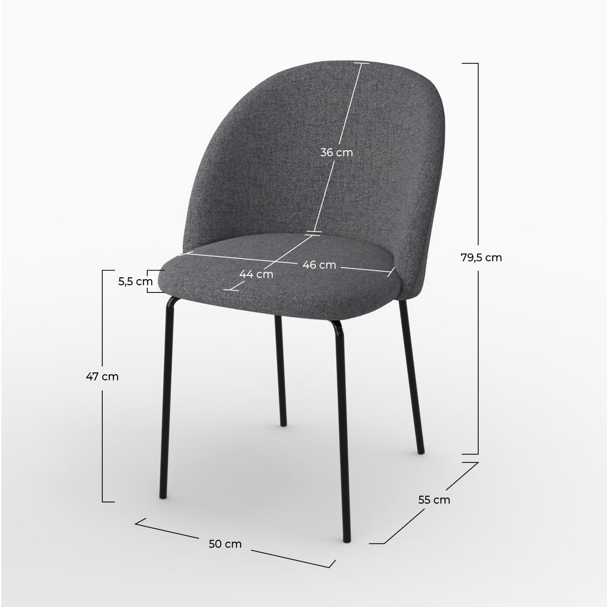 Rendez vous déco Lot de 2 chaises en tissu chiné gris foncé - Karl