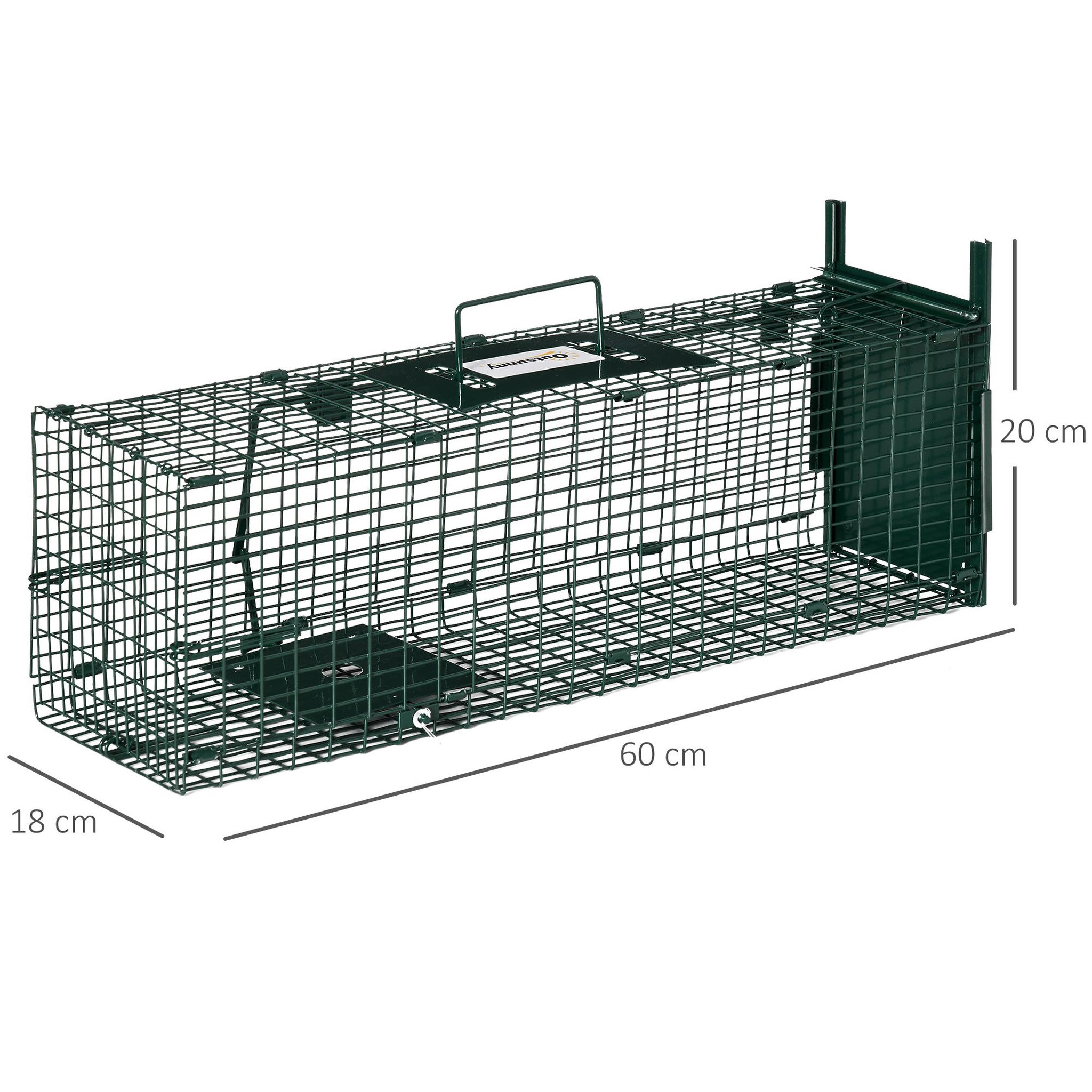 Voir la diapositive 3 : OUTSUNNY Piège de capture pour petits animaux type lapin rat - entrée, poignée - dim. 60L x 18l x 20H cm - métal vert