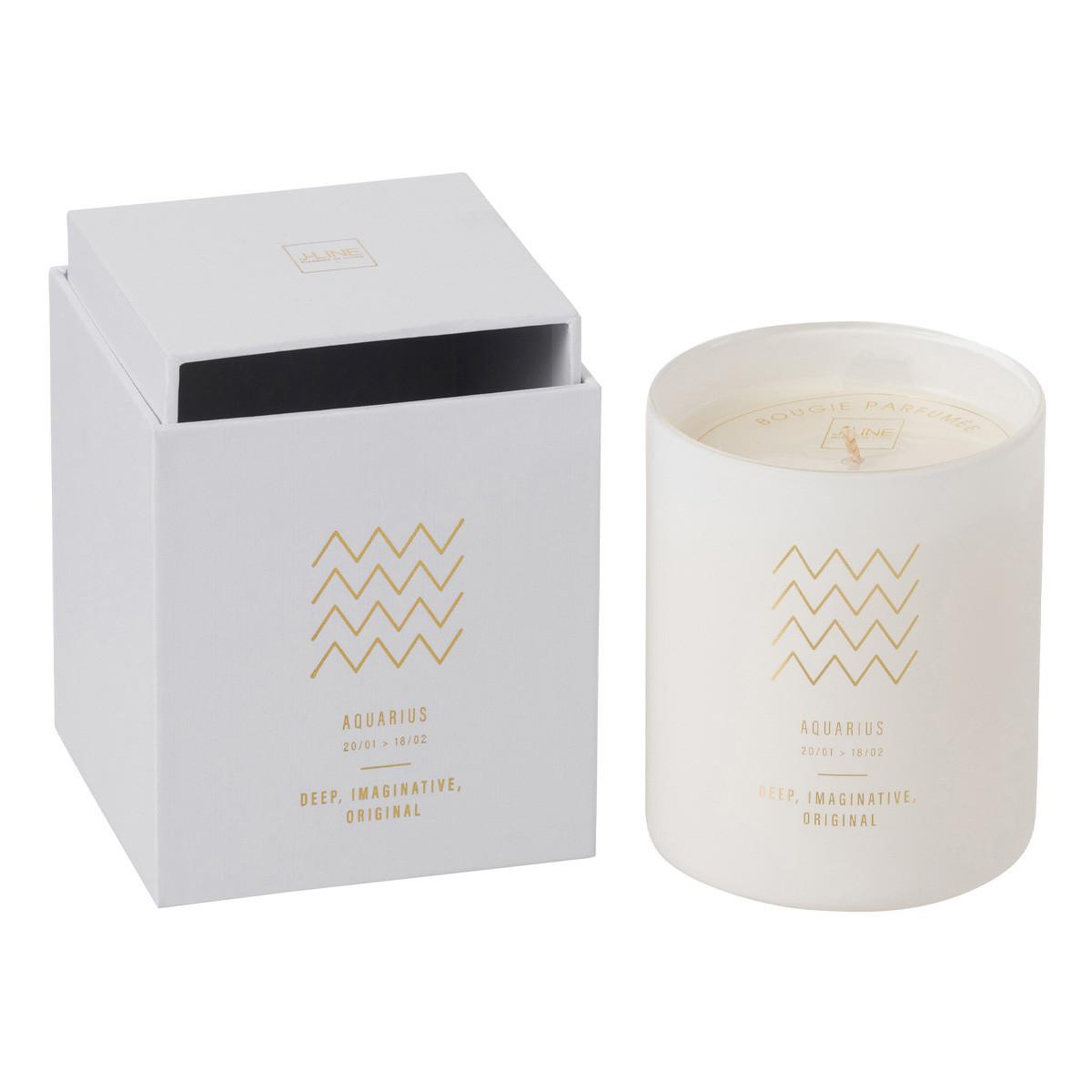 Voir la diapositive 1 : J-LINE Bougie Parfumée  Verseau  10cm Sapphire Amber Tea