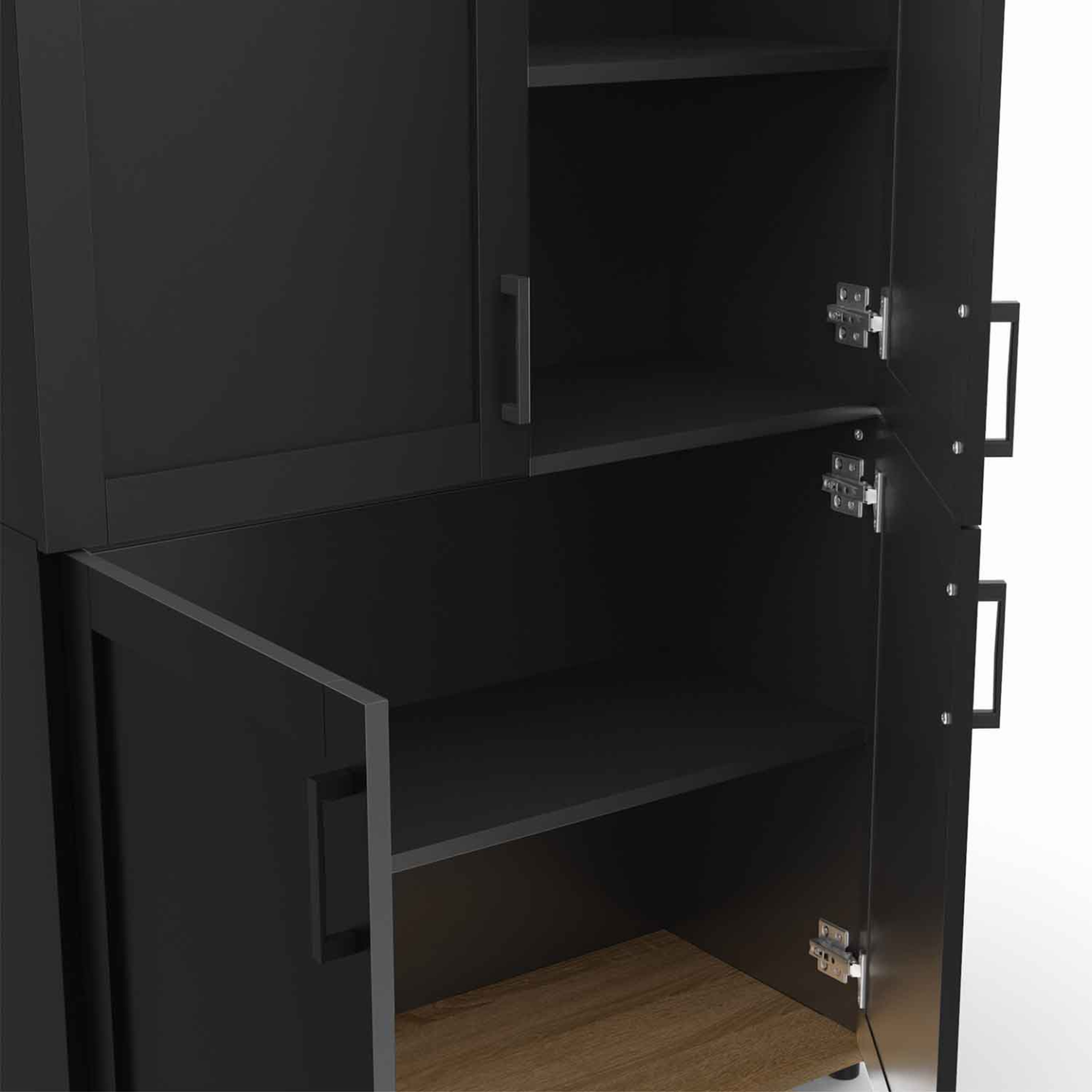 Voir la diapositive 6 : ID MARKET Buffet haut h. 125 cm vito 4 portes noir et bois