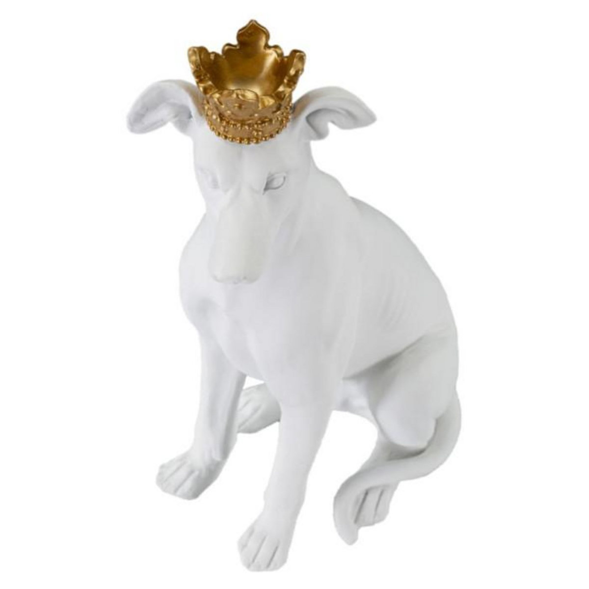 Paris Prix Statuette Déco Chien  Couronne  33cm Blanc