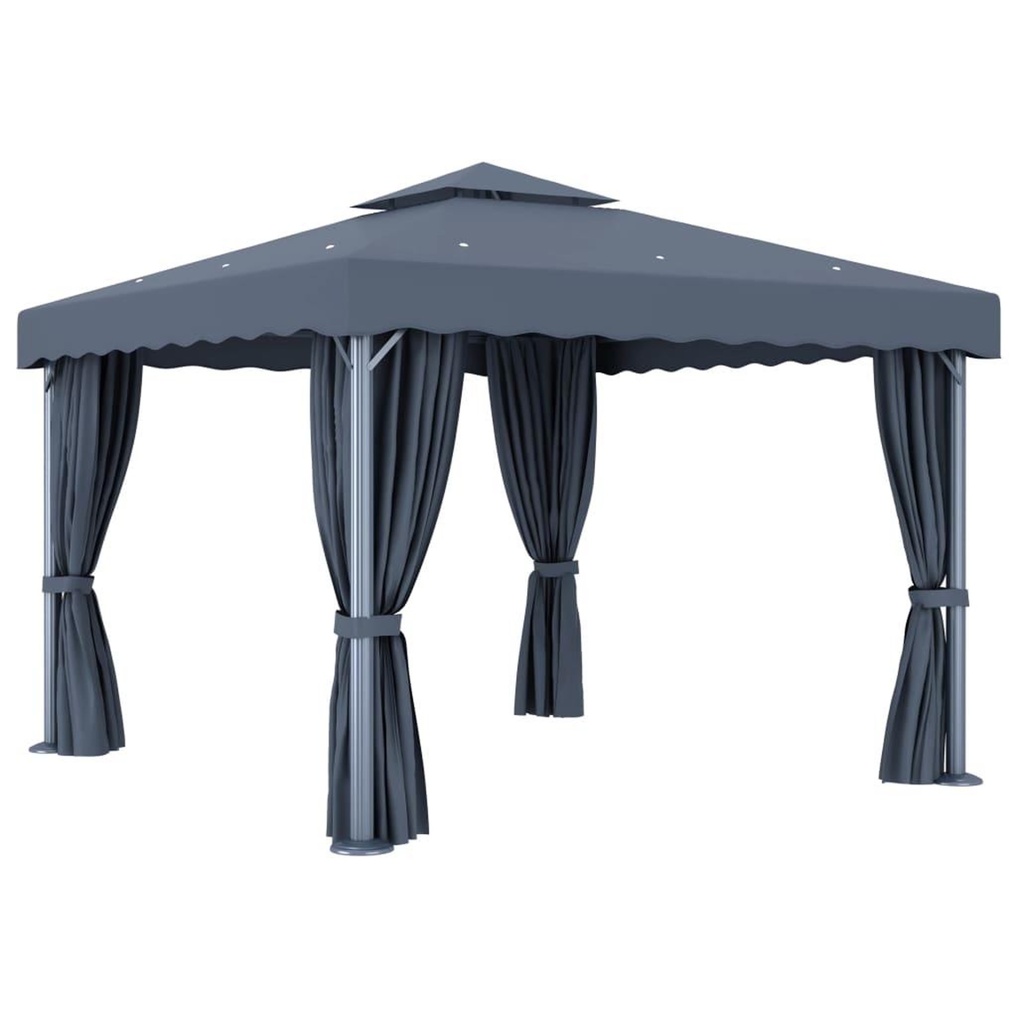 Voir la diapositive 4 : VIDAXL Tonnelle avec rideau 3x3 m Anthracite Aluminium