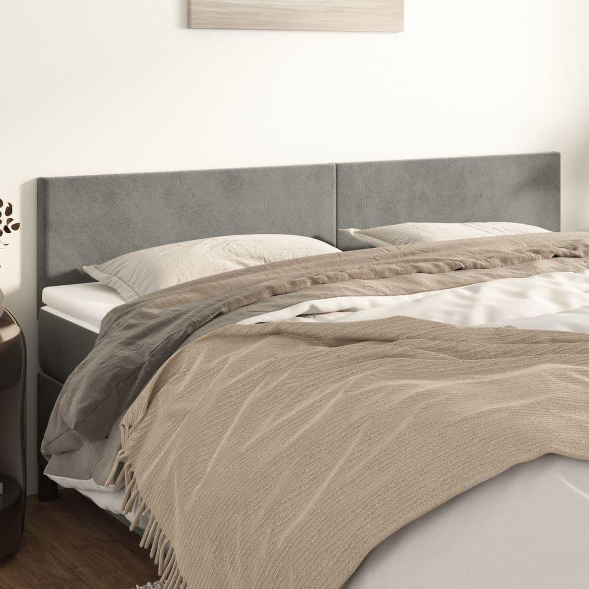 Voir la diapositive 1 : VIDAXL Tetes de lit 2 pcs Gris clair 80x5x78/88 cm Velours