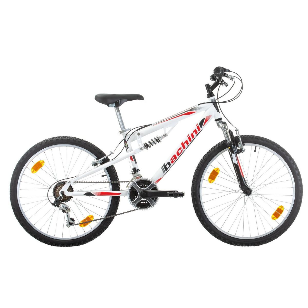 BACHINI Vélo VTT 24'' Tout Suspendu avec transmission complète Shimano pour enfant de taille comprie entre 1.35 et 1.60m + Garde-boues offerts !