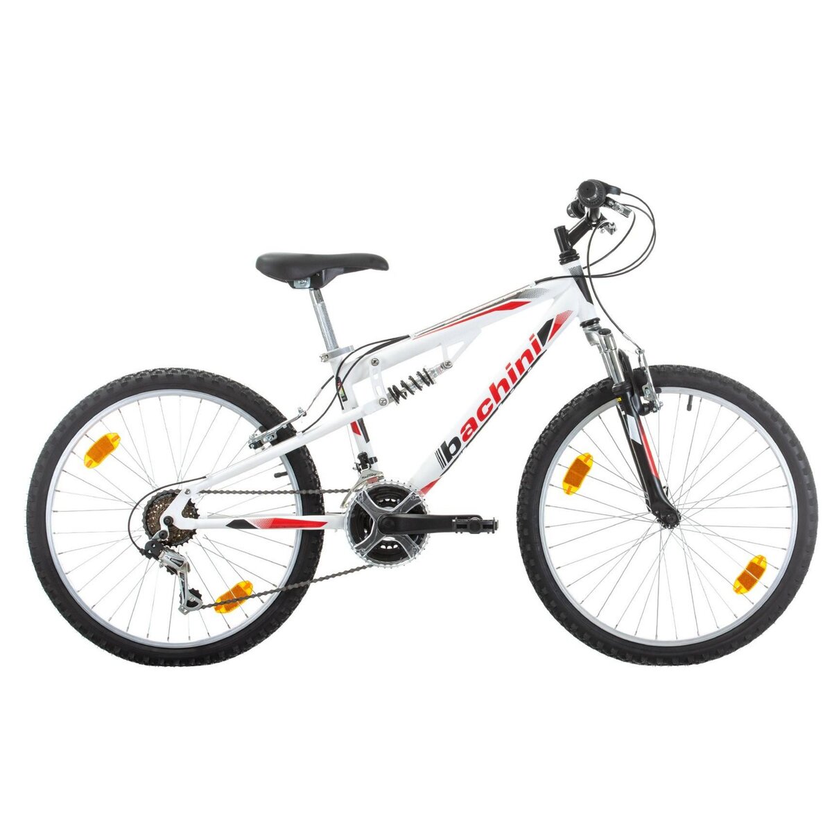 BACHINI Vélo VTT 24'' Tout Suspendu avec transmission complète Shimano pour enfant de taille comprie entre 1.35 et 1.60m + Garde-boues offerts !