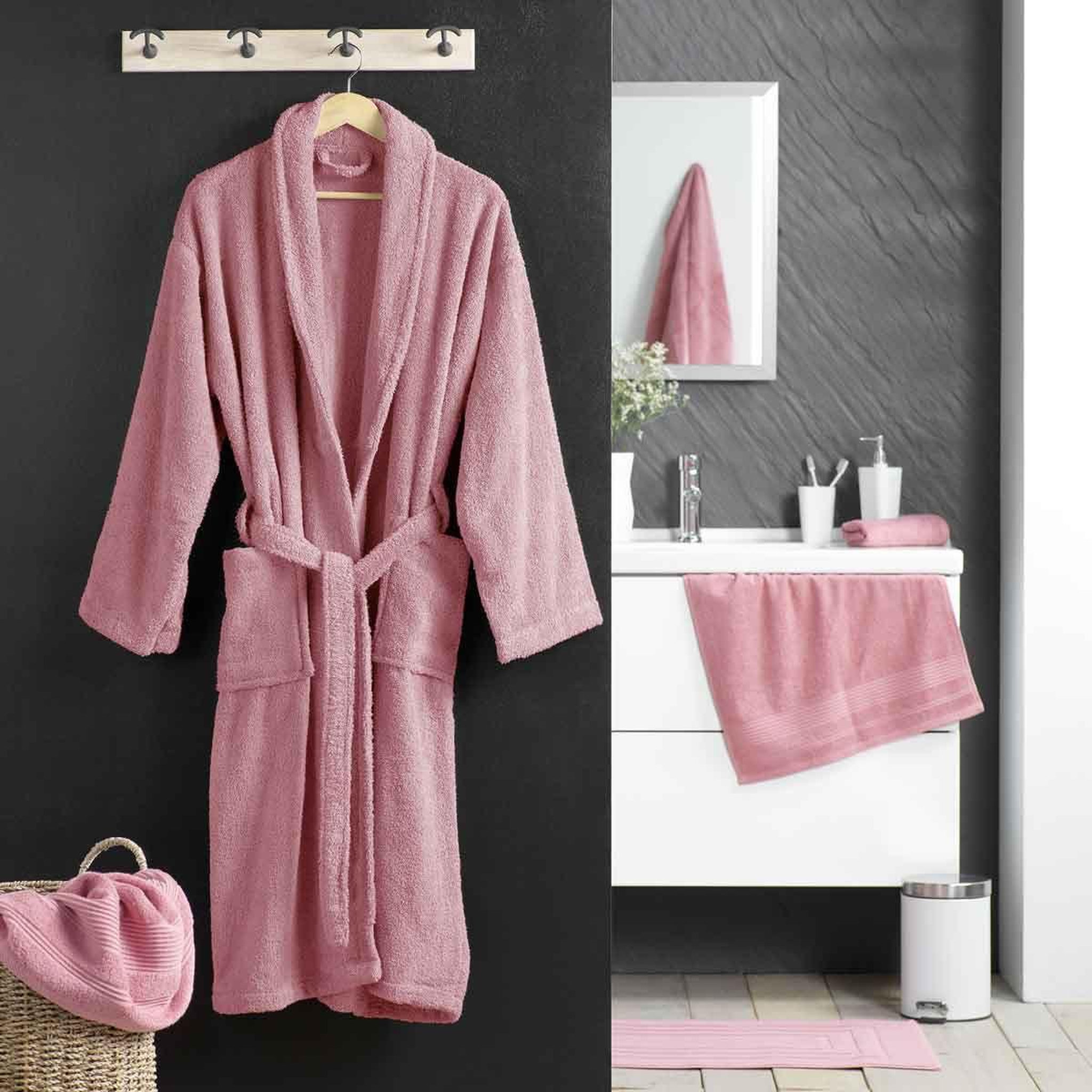 Voir la diapositive 4 : Douceur d'Intérieur Peignoir col châle en coton  tendresse  bois de rose