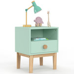 ID MARKET Table de chevet enfant JACOB 1 tiroir + 1 niche vert d'eau et bois