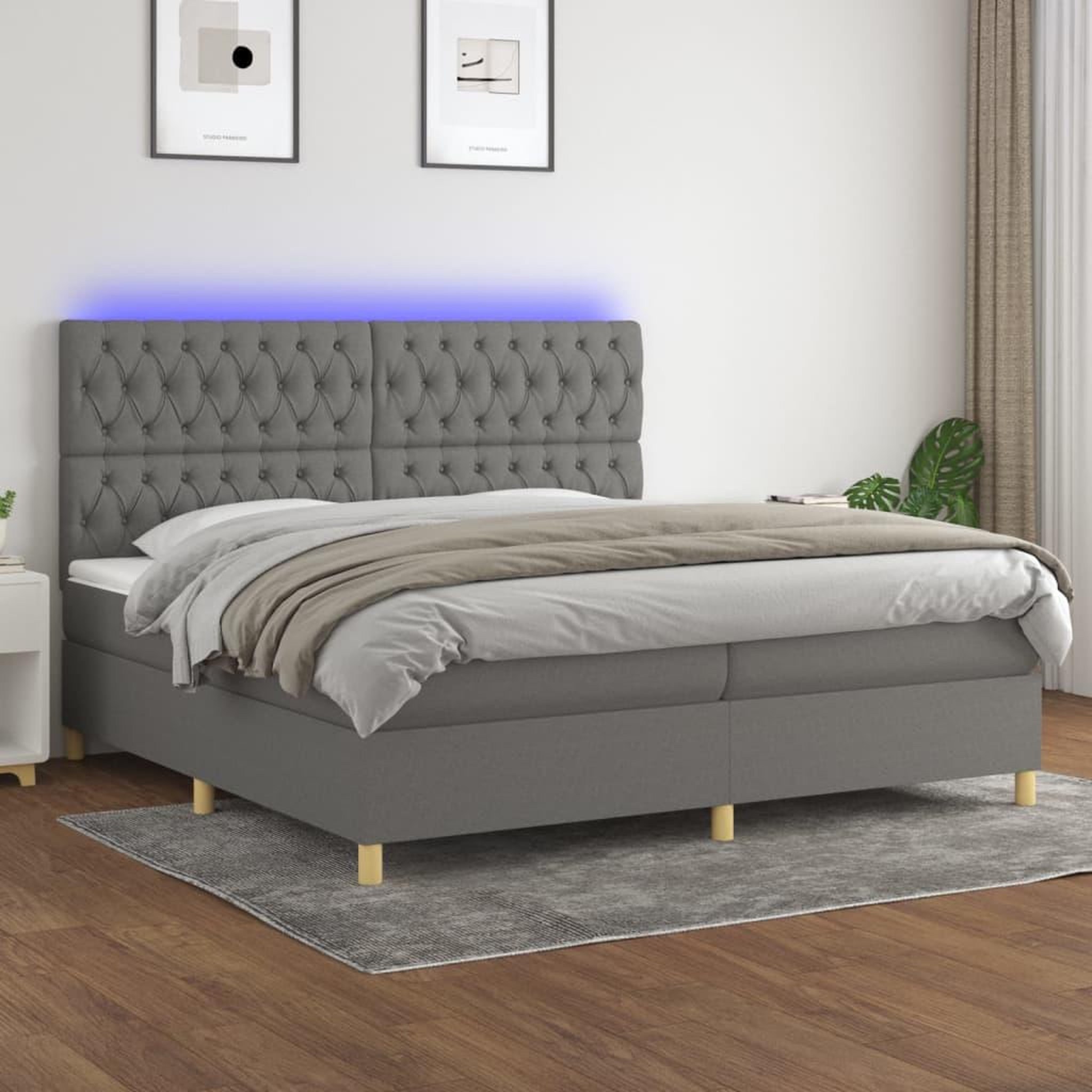 Voir la diapositive 1 : VIDAXL Sommier a lattes de lit et matelas et LED Gris fonce 200x200 cm