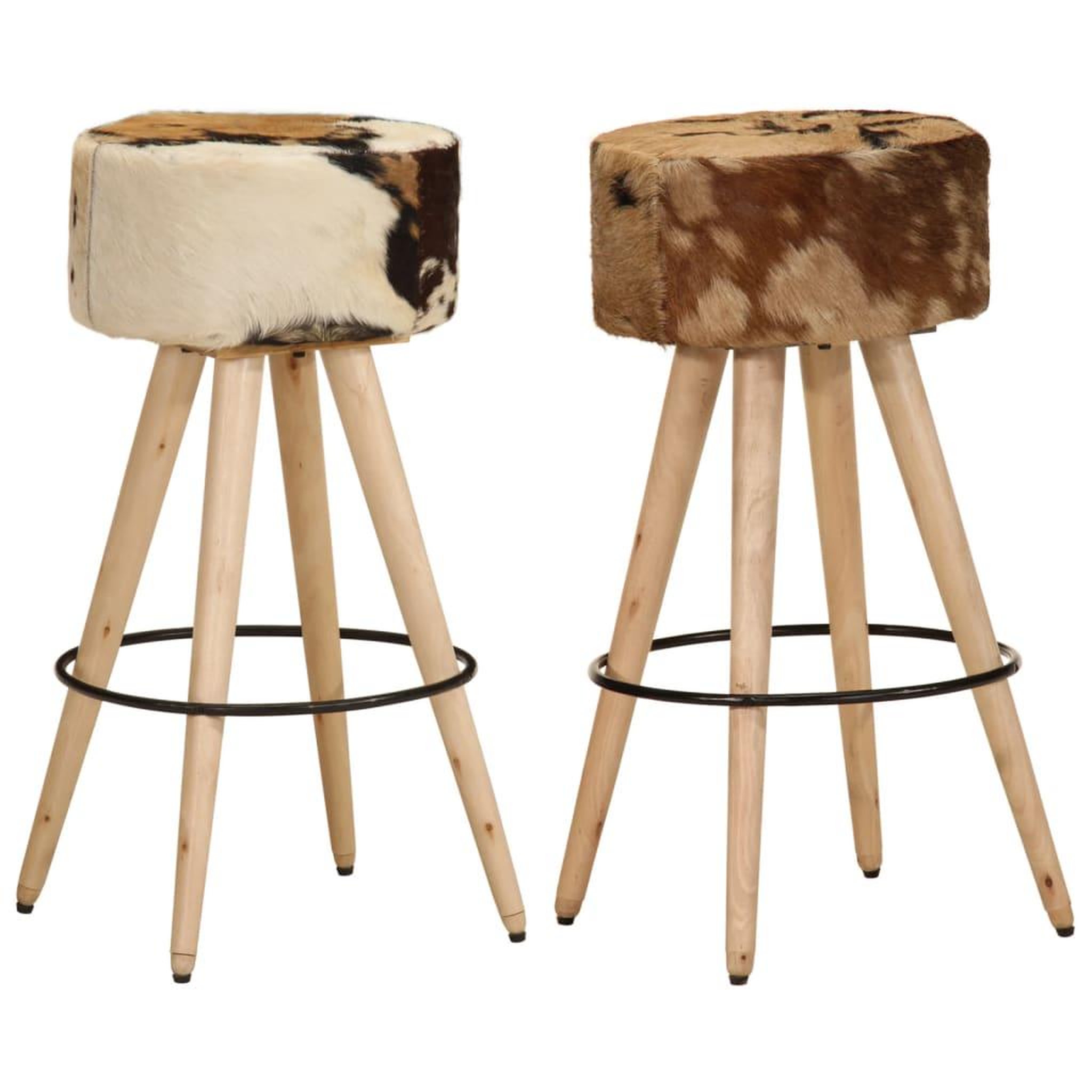 VIDAXL Tabourets de bar lot de 2 cuir veritable et bois de manguier
