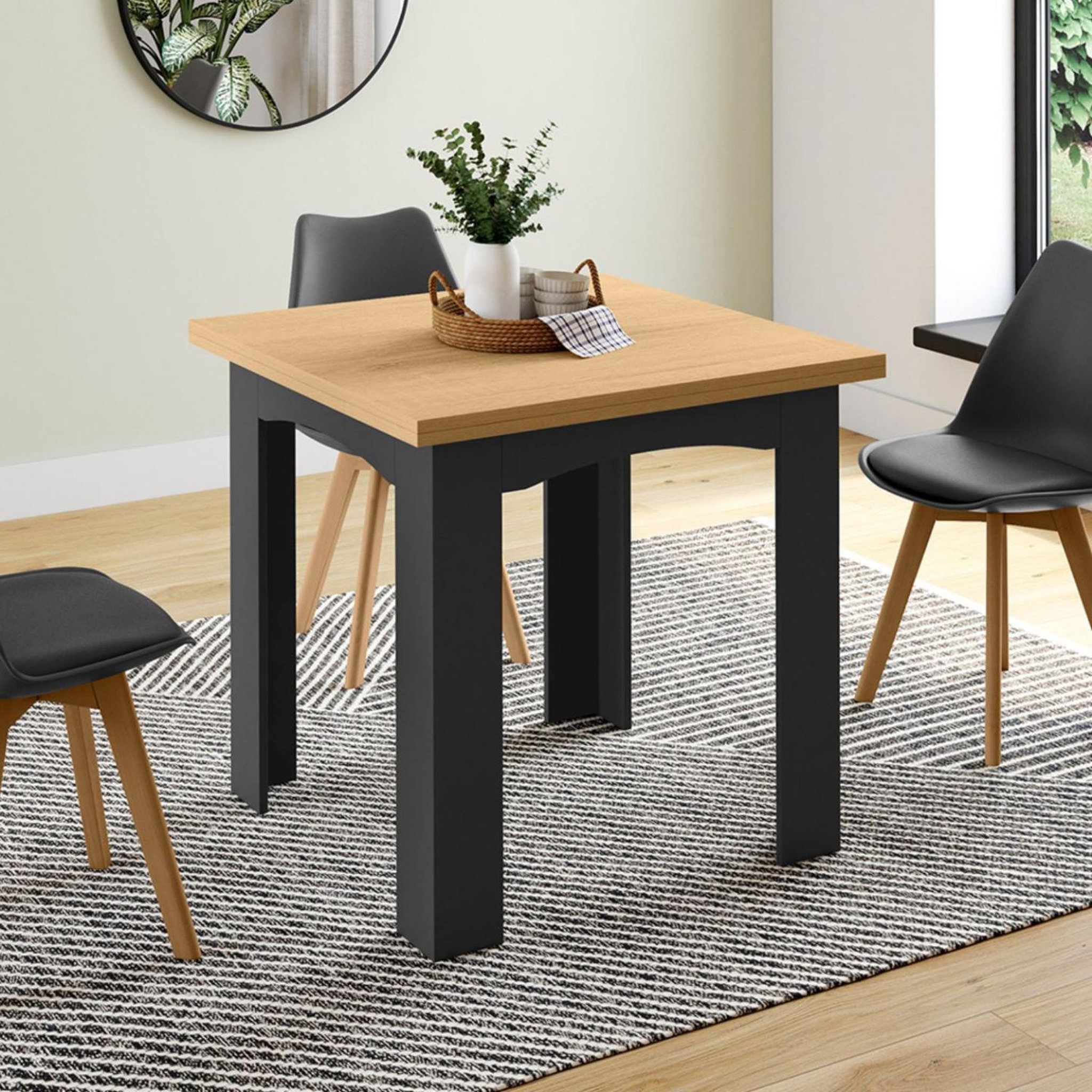 Voir la diapositive 4 : ID MARKET Table à manger extensible rectangle dona 4-8 personnes noire plateau façon hêtre 80-160 cm