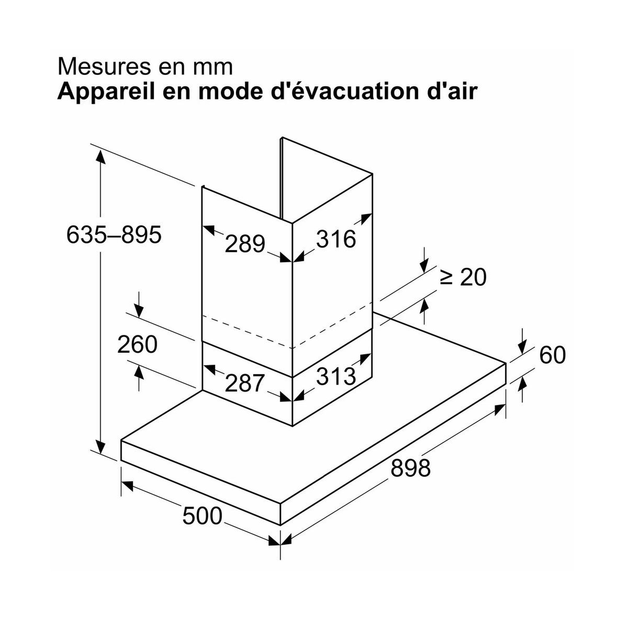 Voir la diapositive 6 : BOSCH Hotte décorative murale 90 cm 594m3/h inox - dwb95cc30