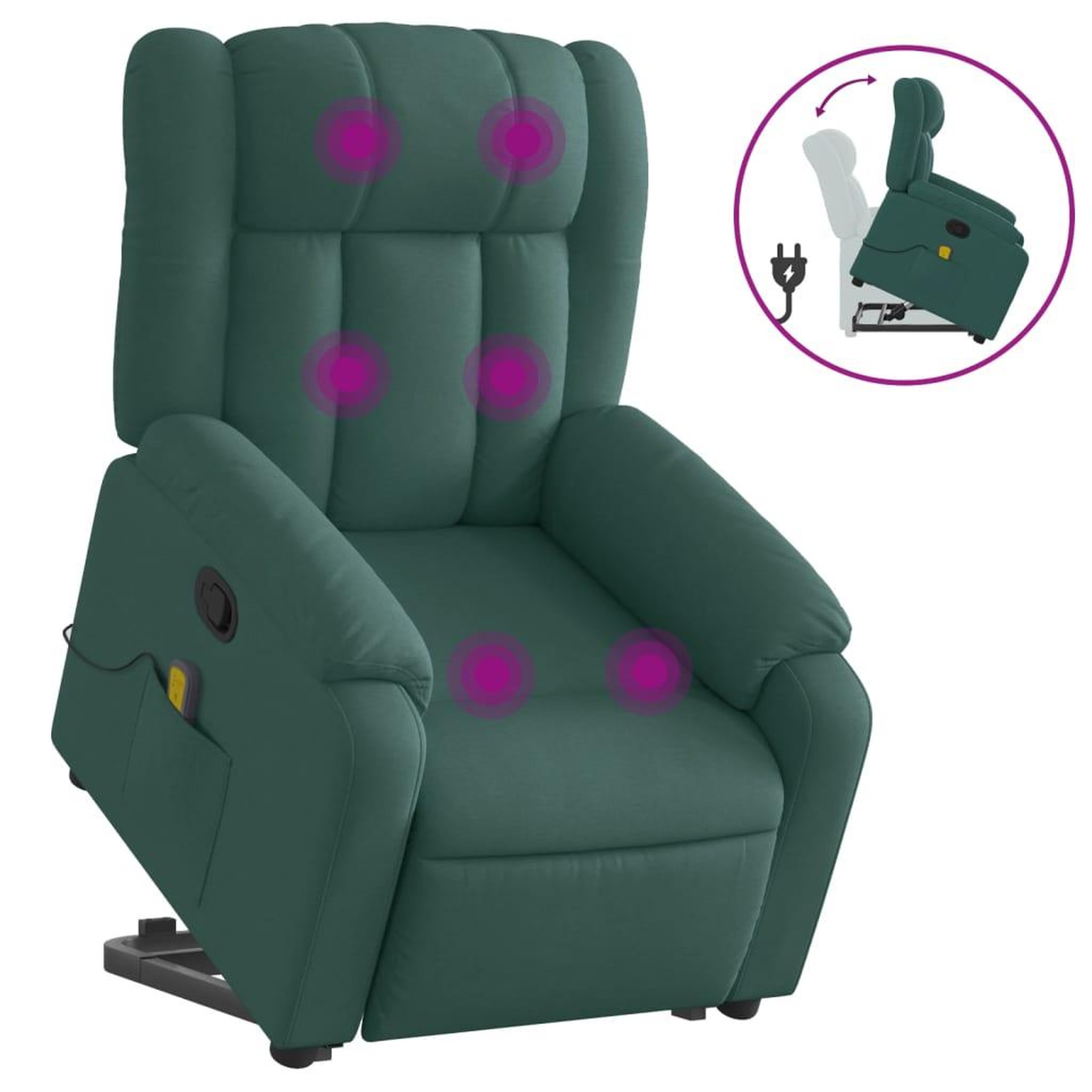 Voir la diapositive 2 : VIDAXL Fauteuil inclinable de massage Vert fonce Tissu