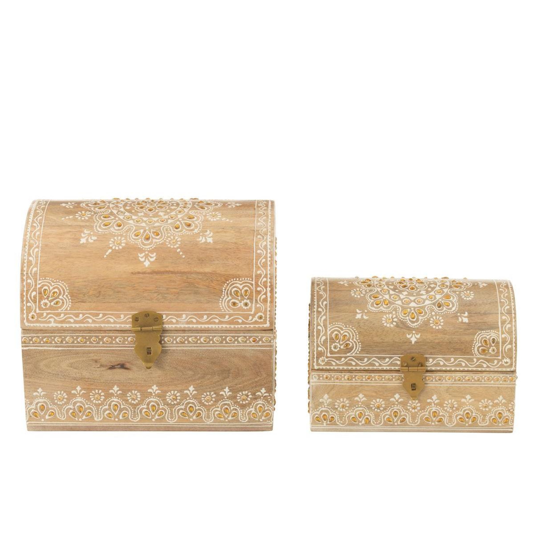 Voir la diapositive 2 : J-LINE Lot de 2 boîtes déco en bois  perle du sahara  28cm naturel