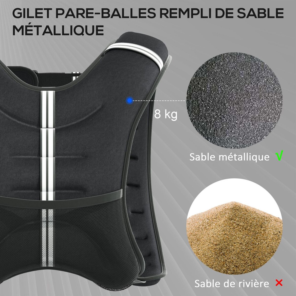 HOMCOM Gilet lesté 8 Kg - veste lestée de sport fitness - poche de rangement intégrée - Oxford noir