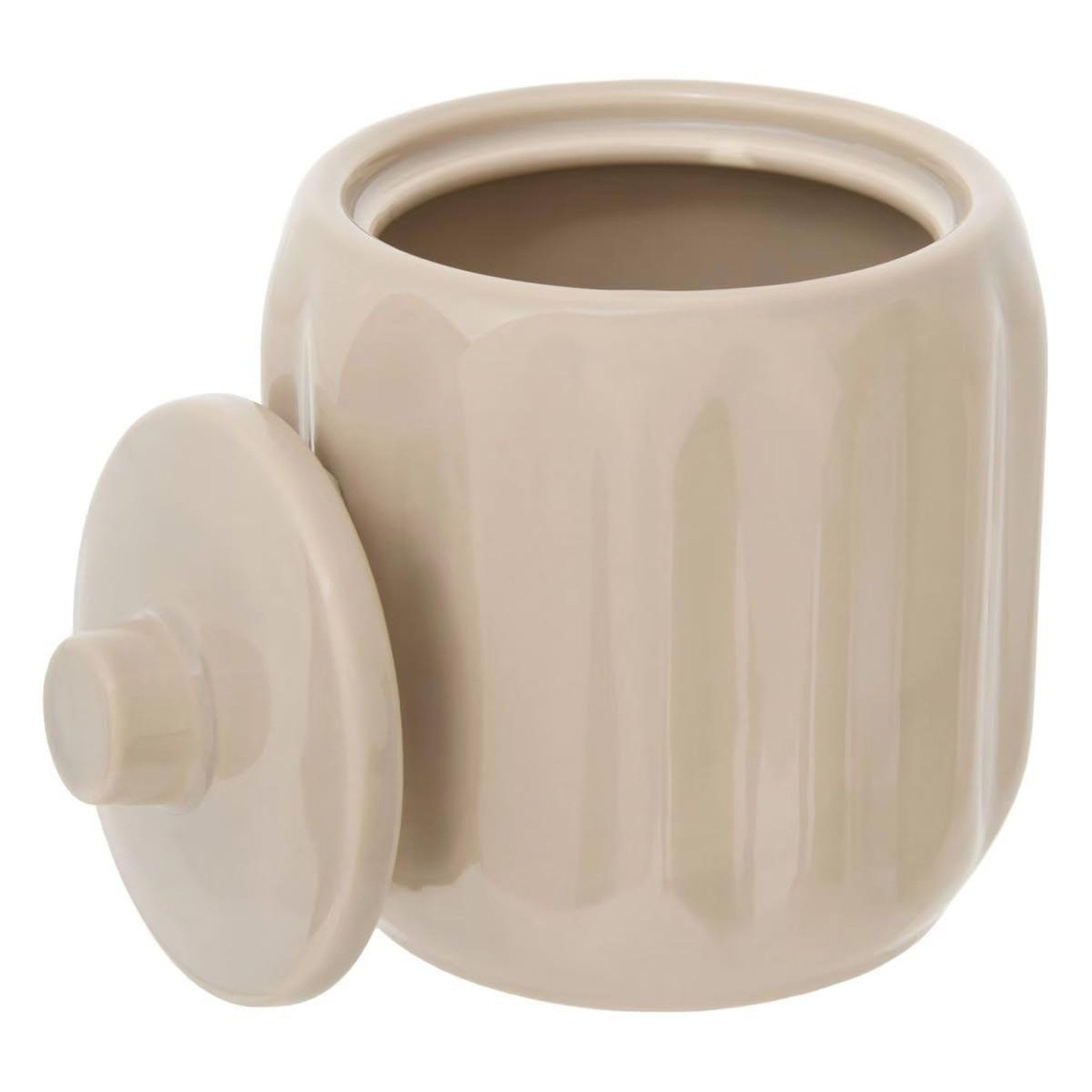 Voir la diapositive 2 : FIVE Pot à cotons en grès  suny colorama  12cm beige lin