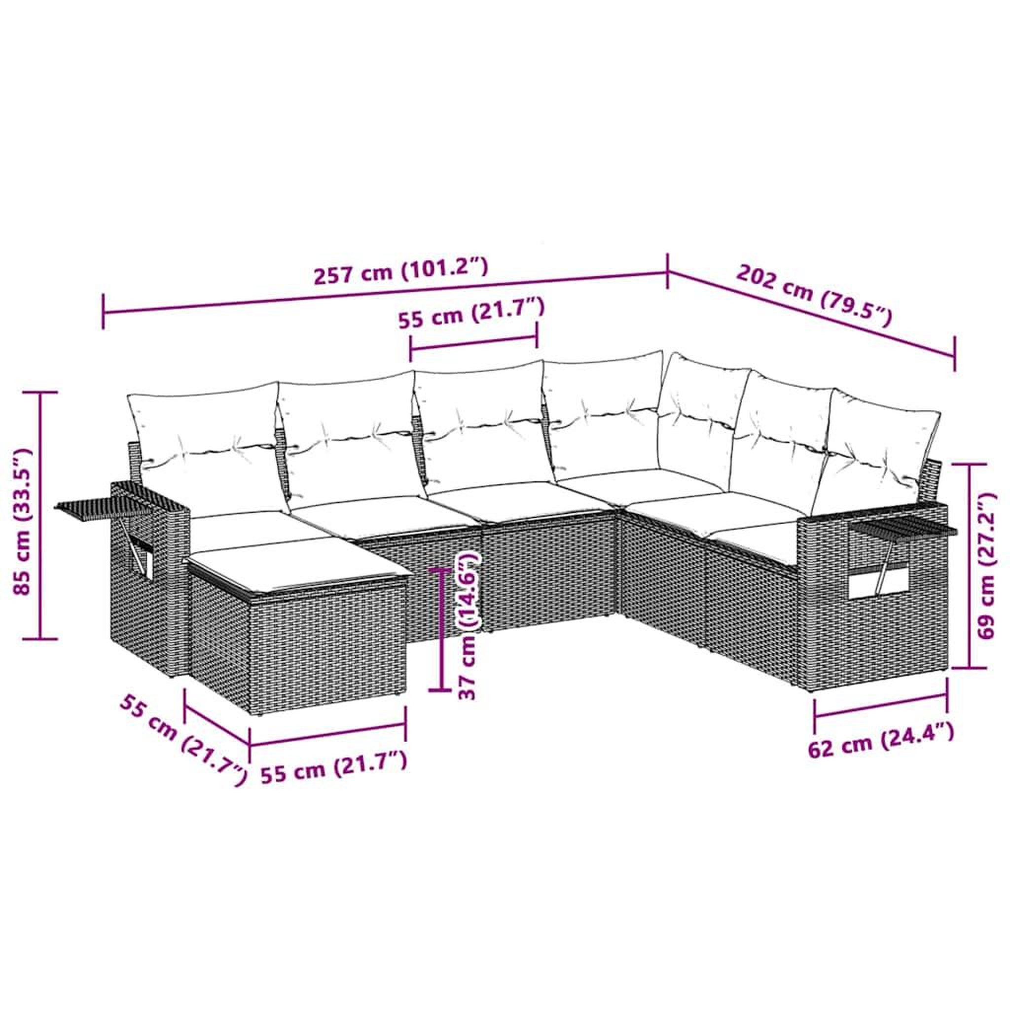 Voir la diapositive 6 : VIDAXL Salon de jardin avec coussins 7 pcs gris clair resine tressee