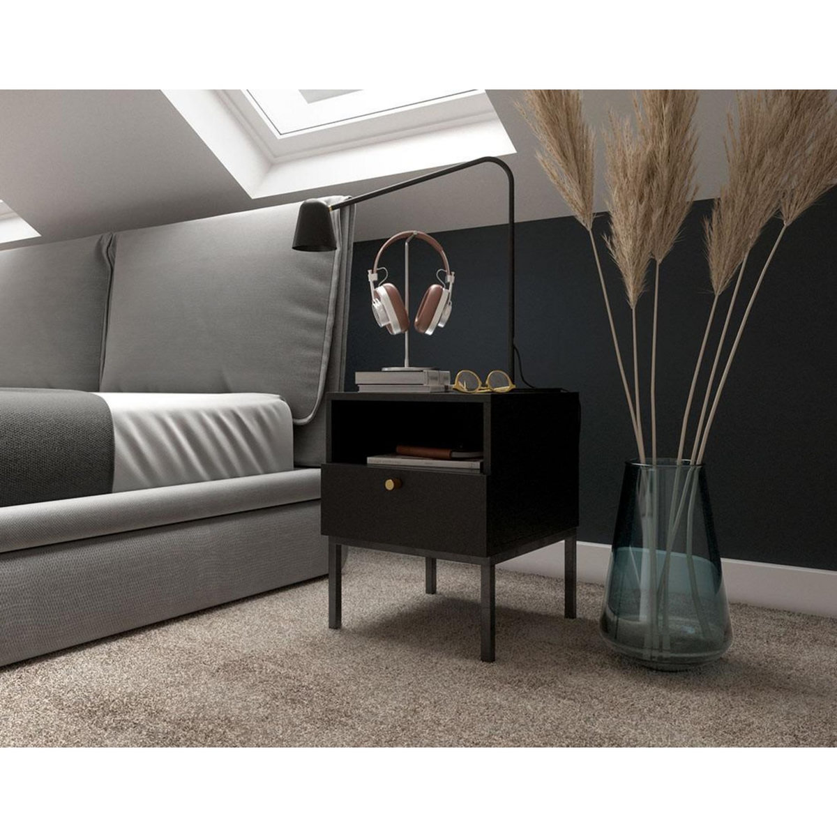 BEST MOBILIER Felicia - table de chevet - noir - 40 cm