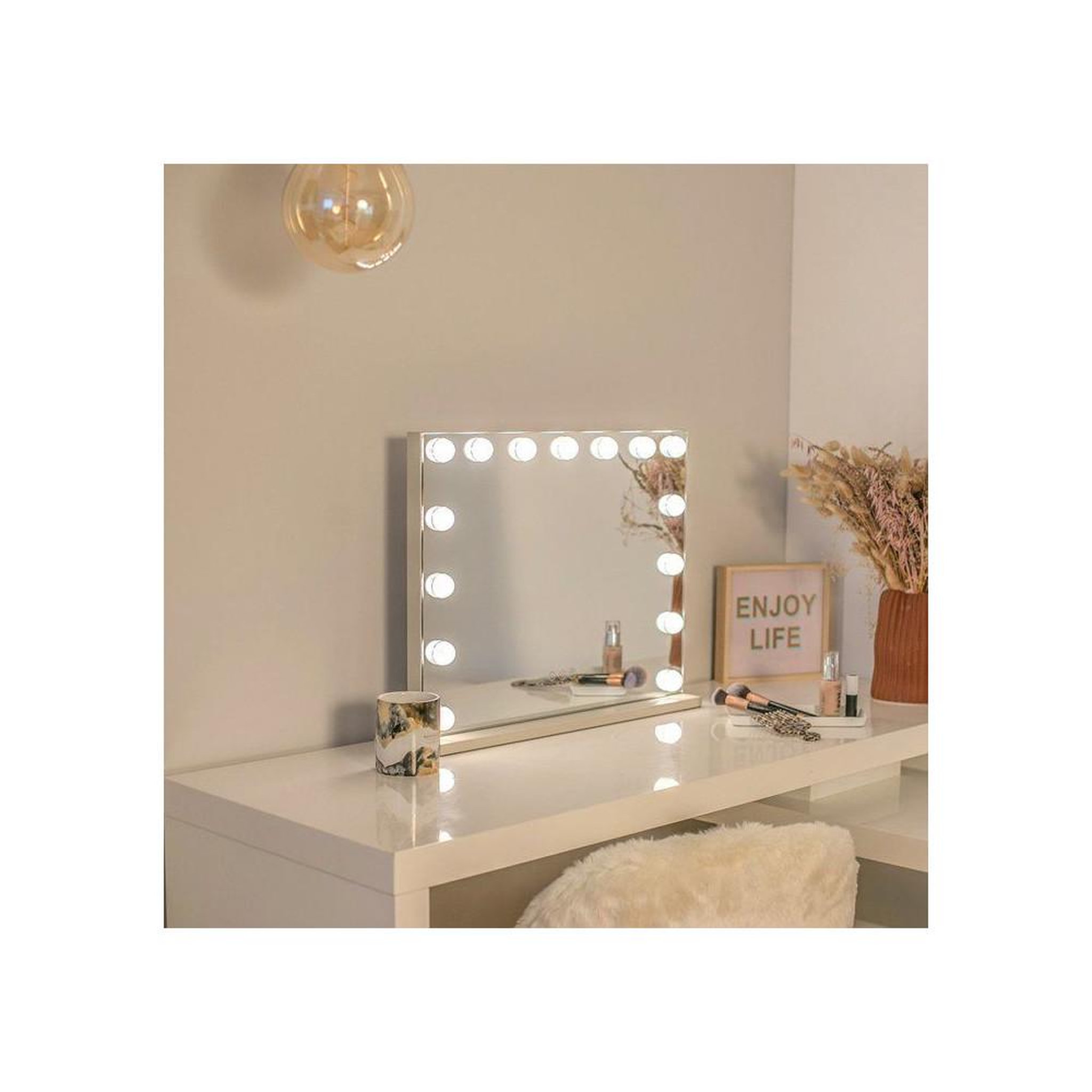 Voir la diapositive 2 : LIVOO Miroir de maquillage hollywood livoo dos225g gris, 15 led, commande tactile, luminosité réglable, modes chaud/froid combiné, alimentation usb-c