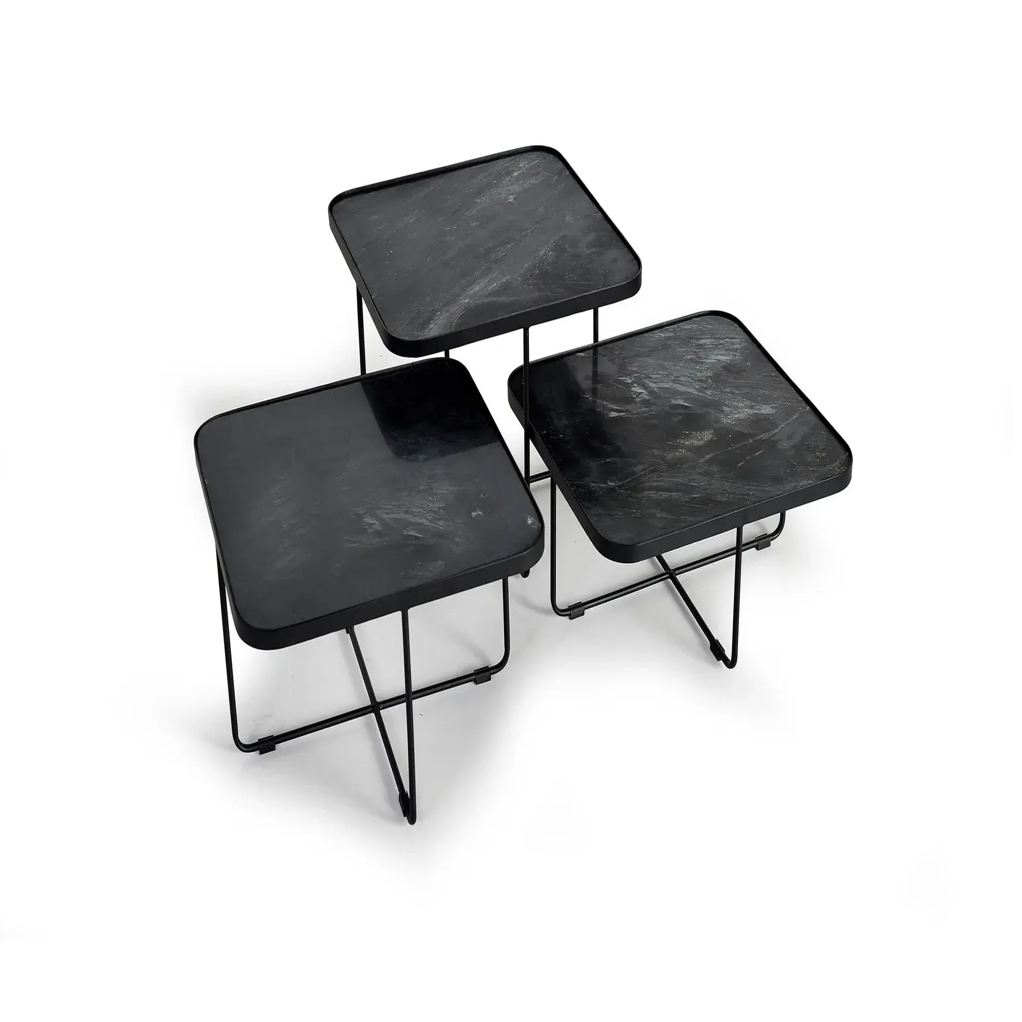 Voir la diapositive 2 : GINER Y COLOMER SL Lot de 3 tables d'appoint de marbre grand 60 cm, moyenne 60 cm, petite 60 cm style industriel