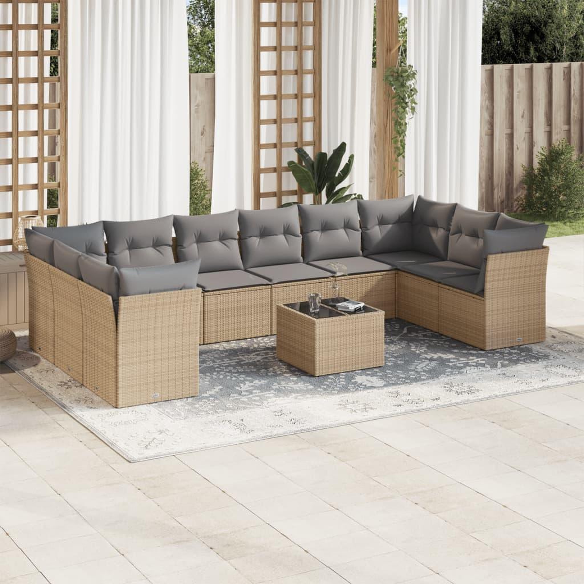 VIDAXL Salon de jardin 11 pcs avec coussins beige resine tressee