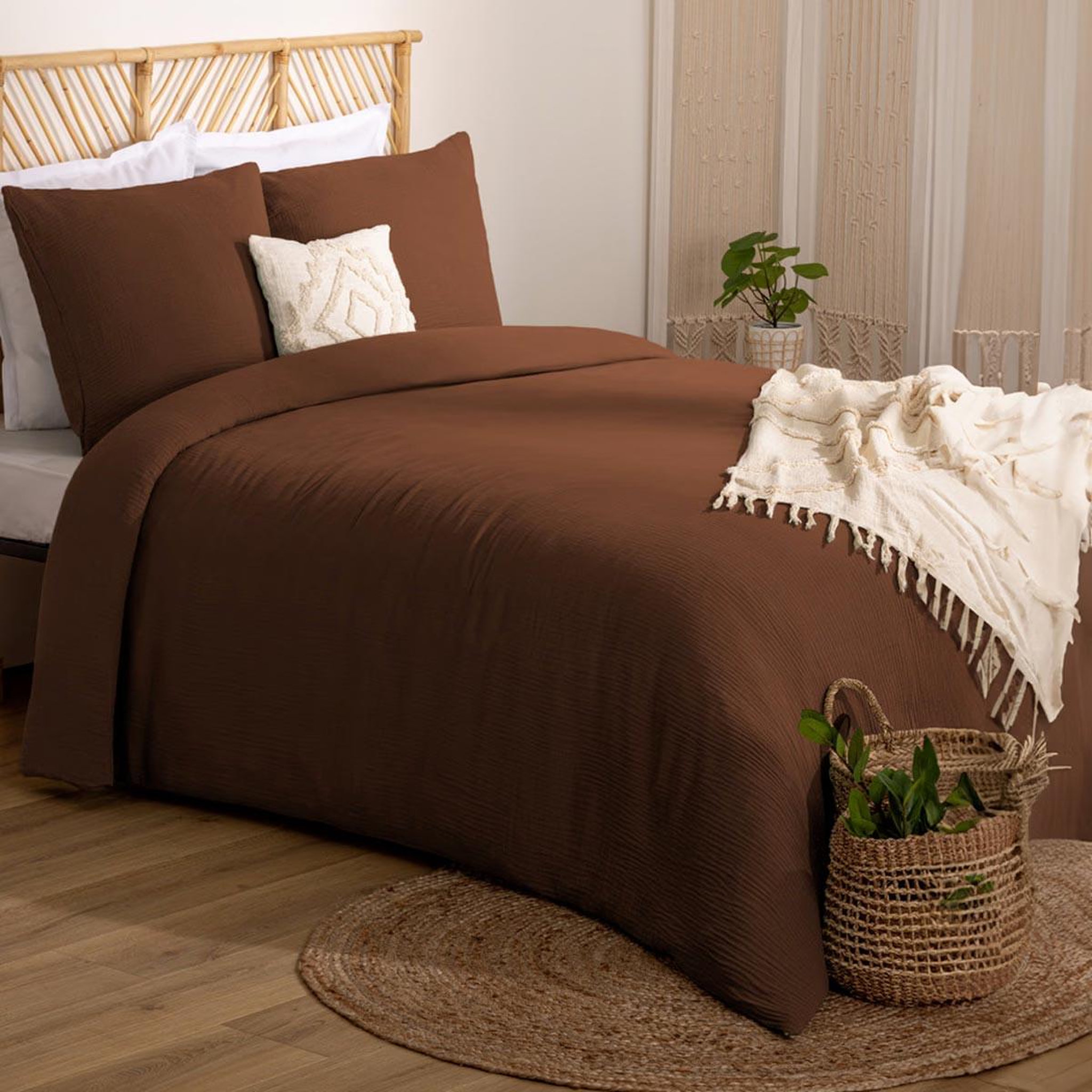 ATMOSPHERA Parure de lit 3 pièces  flora  260x240cm marron