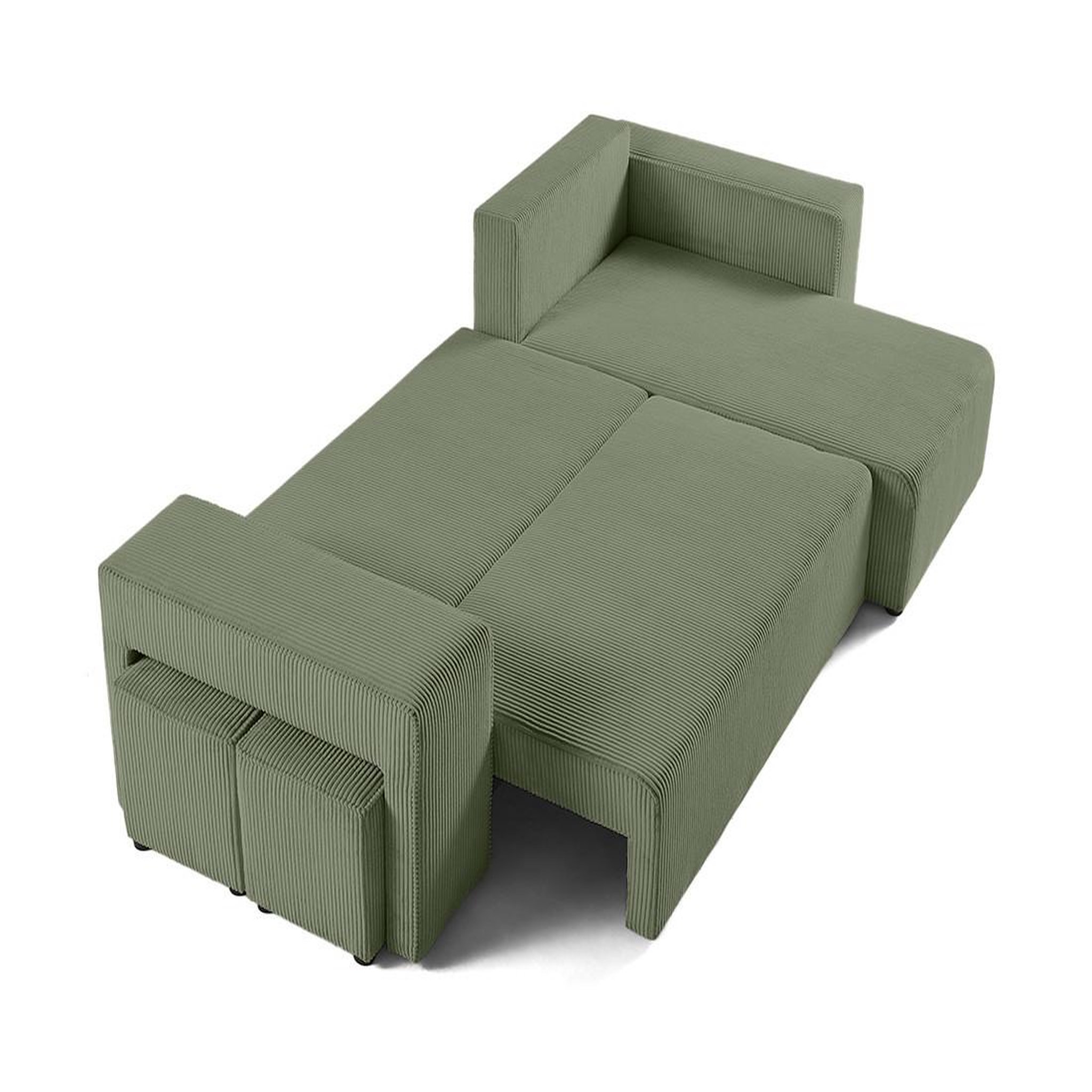 Voir la diapositive 4 : BEST MOBILIER Topaze - canapé d'angle réversible 4 places - convertible avec coffre, tablette et poufs - en velours côtelé
