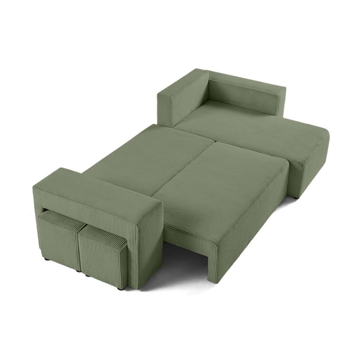 BEST MOBILIER Topaze - canapé d'angle réversible 4 places - convertible avec coffre, tablette et poufs - en velours côtelé