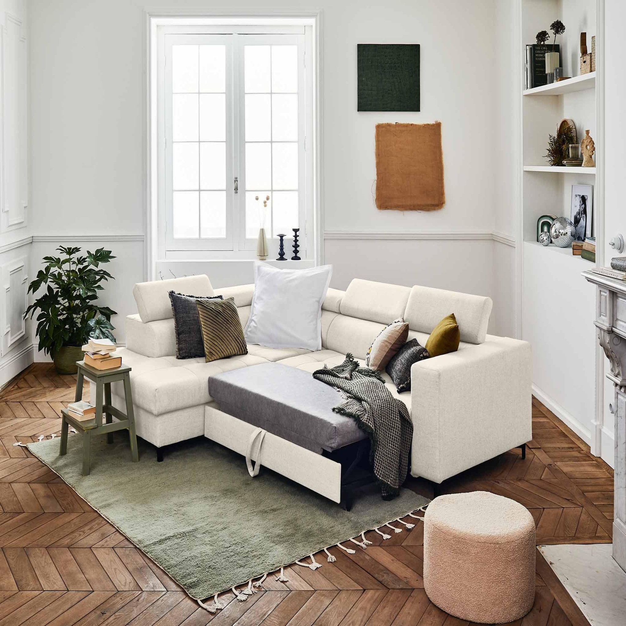 Voir la diapositive 2 : LISA DESIGN Olinda - canapé d'angle gauche - 5 places - convertible avec coffre et têtières réglables - en tissu