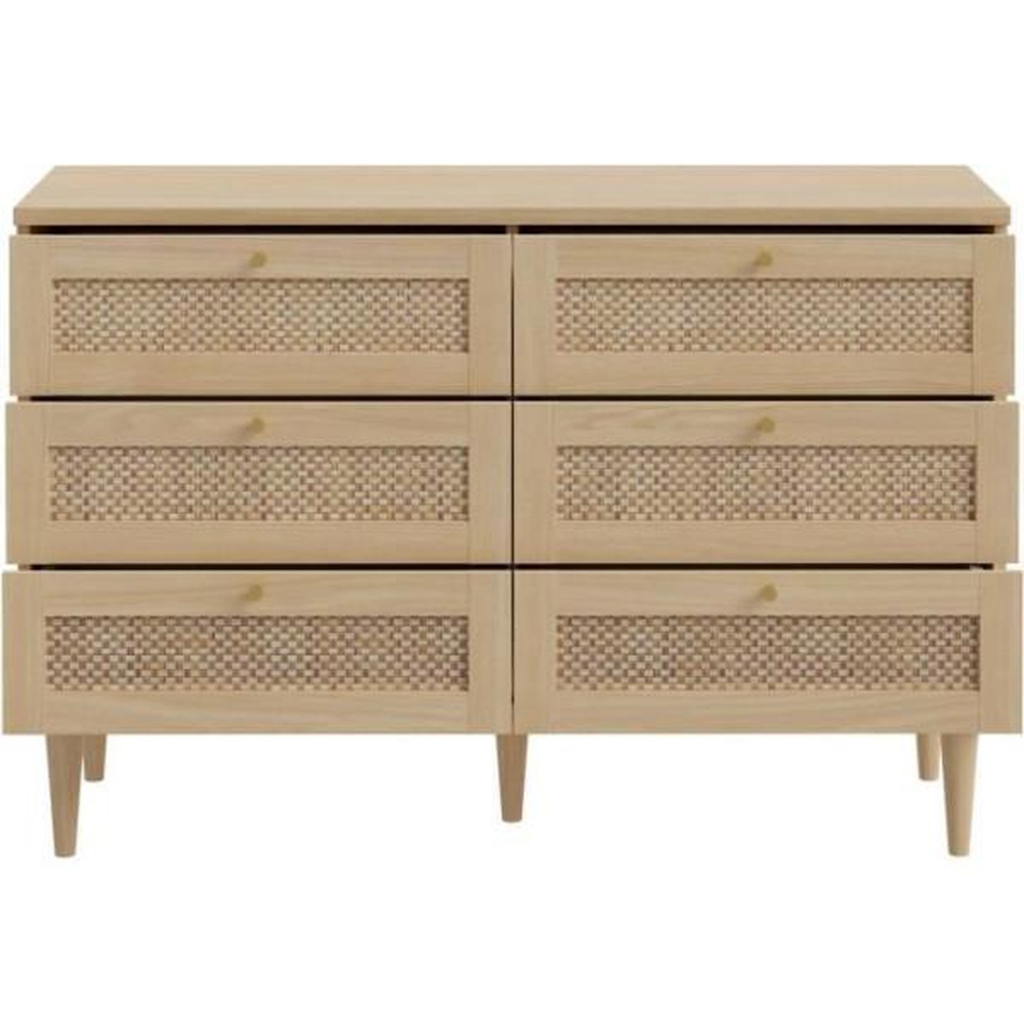 Voir la diapositive 5 : MARKET24 Commode - 6 tiroirs - Décor Chene - Cannage - L120 x P41,4 x H80 cm - CALASETTA