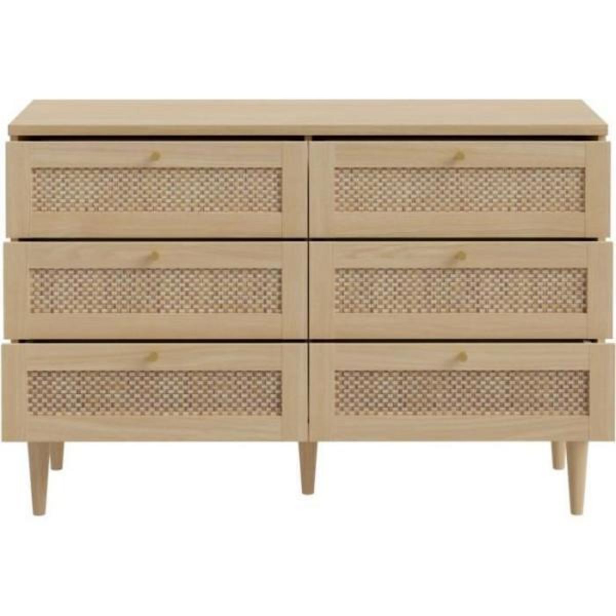 MARKET24 Commode - 6 tiroirs - Décor Chene - Cannage - L120 x P41,4 x H80 cm - CALASETTA